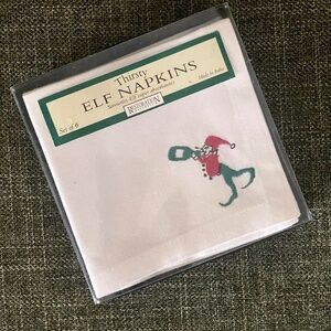 Linen Napkins from RH featuring an embroidered elf